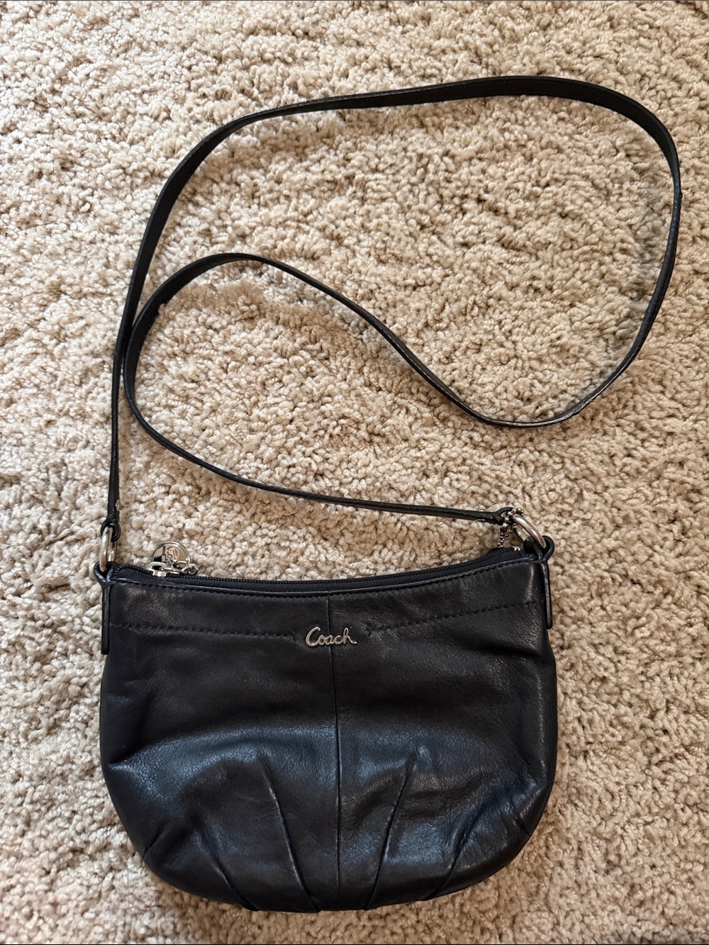 Coach Black Leather Small Crossbody with Silver Hardware